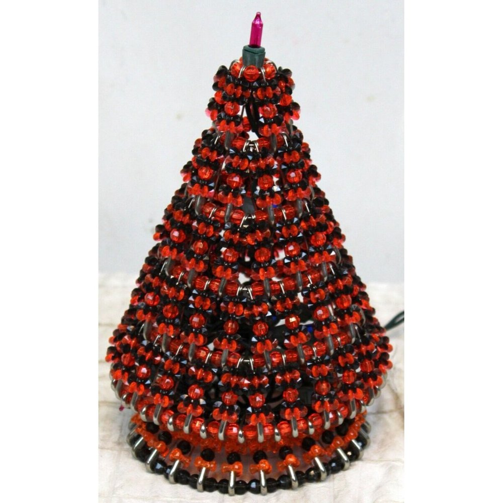 Vtg 80s 90s Safety Pin Light up Tree Halloween Black Orange Clear String lights